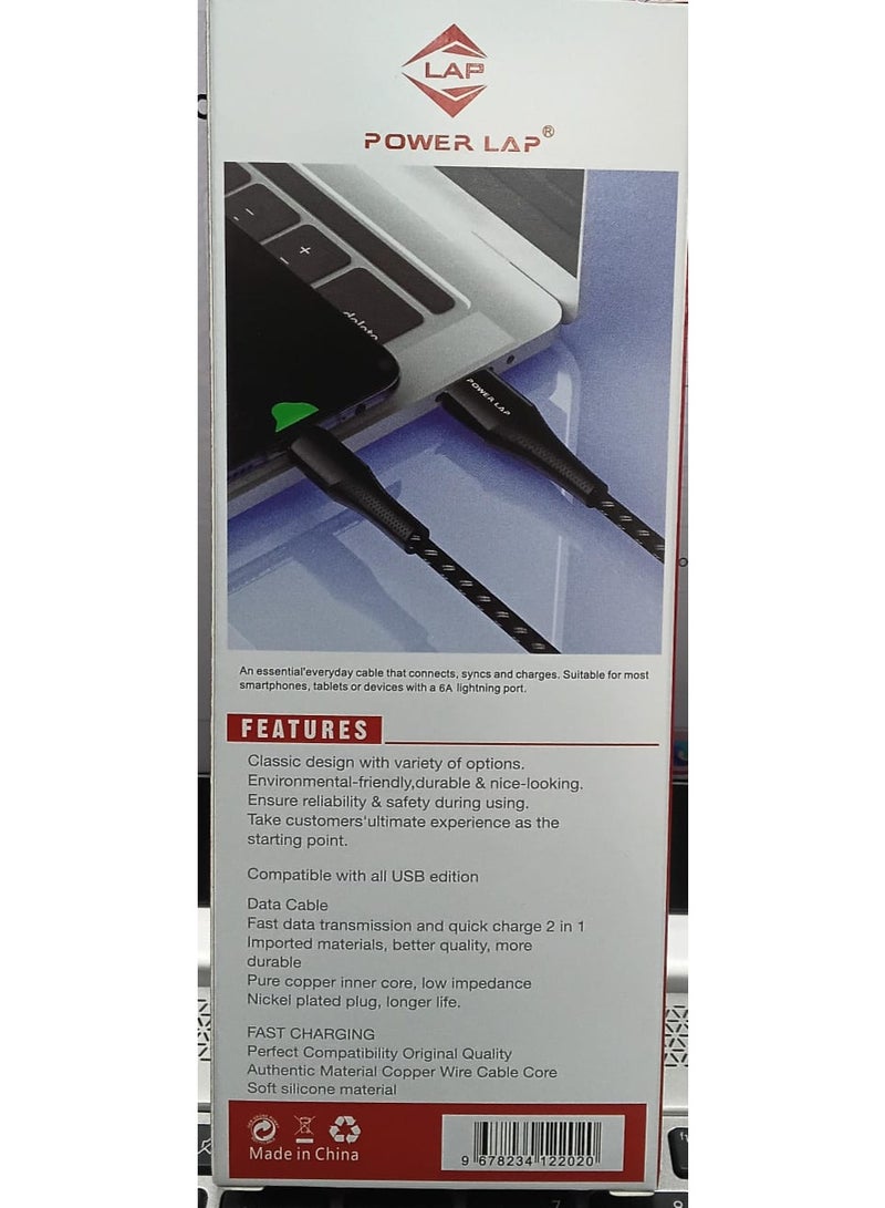 POWER LAP FAST CHARGING CABLE 1M USB TO TYPE- C PL-202 - Image 2